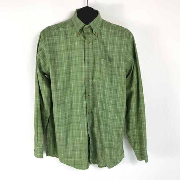 L.L. Bean Wrinkle-Resistant Long Sleeve Shirt Men's Medium Green Plaid Cotton - Picture 1 of 12